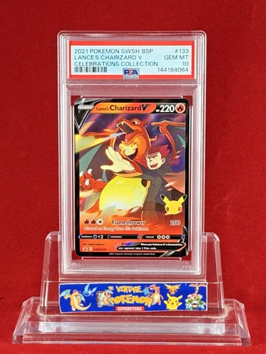 2021 POKEMON Celebrations SWSH LANCE'S CHARIZARD V Black Star Promo #133 PSA 10