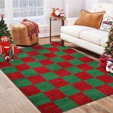 Christmas Checkerboard Area Rugs for Living Room Bedroom Xmas Festival