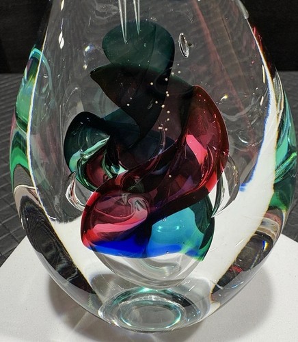 Signed Adam Jablonski Hand Blown Poland Art Glass Tear Drop Paperweight Swirl AJ - 第 2/7 張圖片