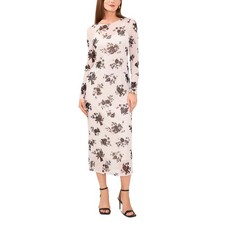 Vince Camuto Floral Printed Long Sleeve Midi Dress Cream Black NWT Size Medium