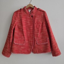 Chicos Spring Orange Tweed Fringe Asymmetrical Jacket Blazer Preppy Stripe-XL 16