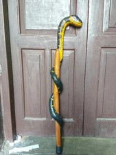 Wooden walking stick hand carved cobra snake handmade walking cane animal