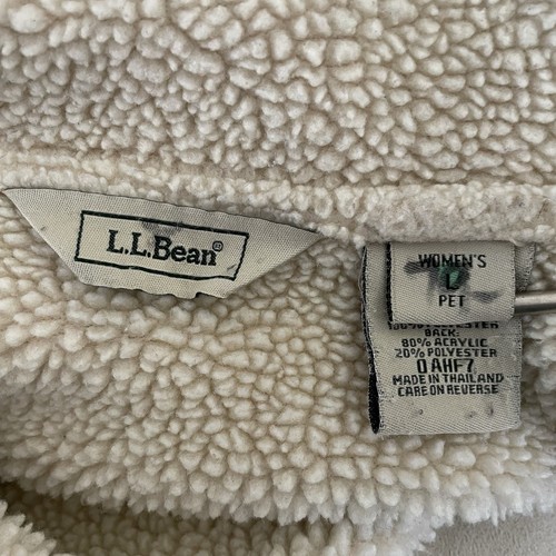 LL Bean Sherpa Lined Faux Suede White Shearling Jacket Women’s Petite Large - Picture 11 of 11