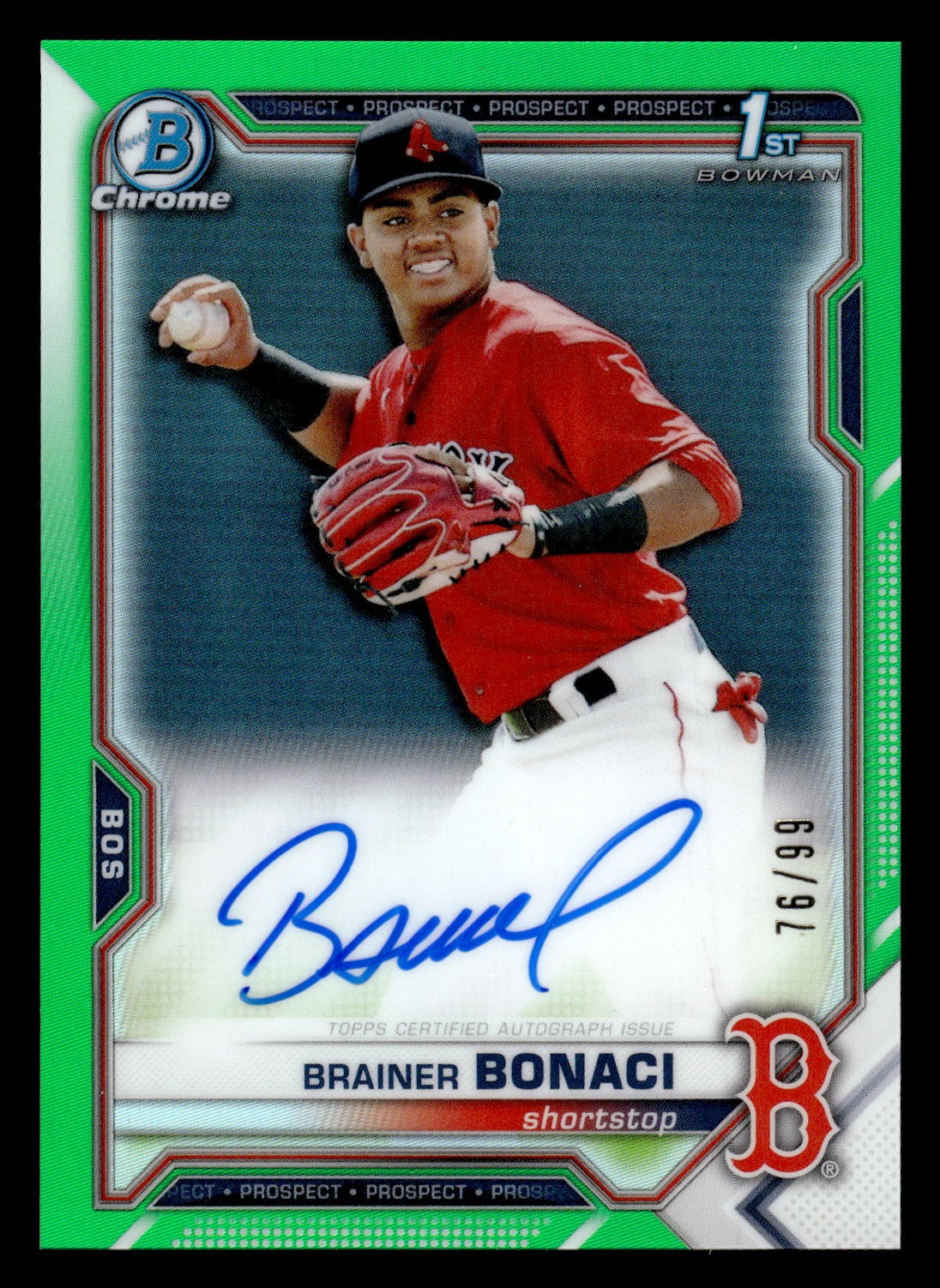 2021 Bowman Brainer Bonaci Chrome Prospect Autograph GREEN Refractor /99