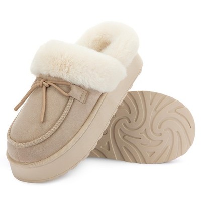 Womens Microsuede Moc Toe Platform Memory Foam Slipper with Indoor/Oudoor sol...