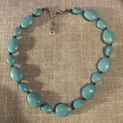 Ralph Lauren Turquoise Stone Choker Necklace  Silver Tone