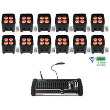  12 Rockville BEST PAR 50 Battery Wash Lights Wireless DMX 384 Ch. Controller