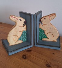 Handmade 6" Wooden Rabbit Bookends Easter Bunny Childrens Bookends Set of 2