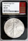 2025 (P) 1 oz American Silver Eagle NGC MS69 Eagle Privy Red Book Label 160