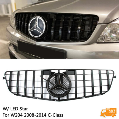 Front Upper Grill w/LED Star Grille For Mercedes Benz W204 C300 C250 2008-2014