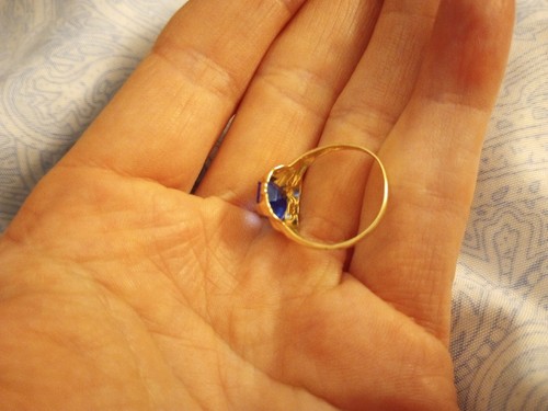 Antique 10K Gold Ring with Blue Stone- Size 5.5 thin ring. Spinel or emerald gem - Bild 10 von 13
