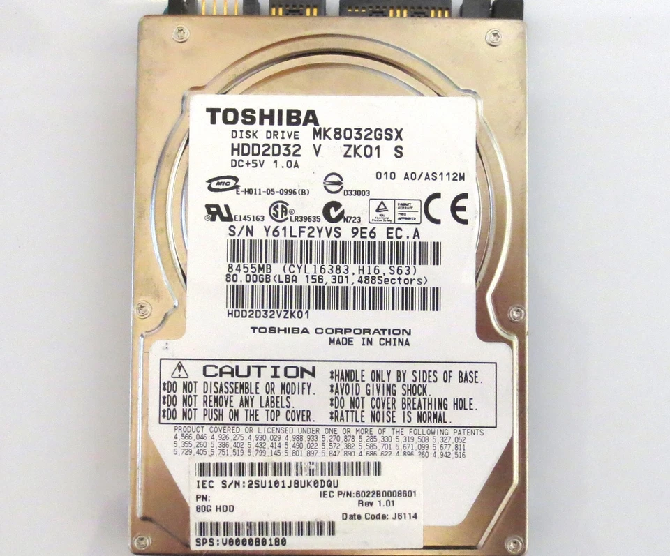 Toshiba MK8032GSX HDD2D32 V ZK01 S 010 A0/AS112M China 80gb Sata 2.5" HDD - Image 3 of 4