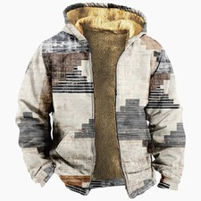 Men's Winter Fleece Lined Hoodie Sweater Bohemian Folk Zip Hoody Sweater Jacket
