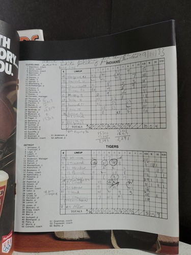 DETROIT TIGERS 9-14-1983 SCORE BOOK OFFICIAL PROGRAM vs Cleveland Indians Scored - Imagen 3 de 11