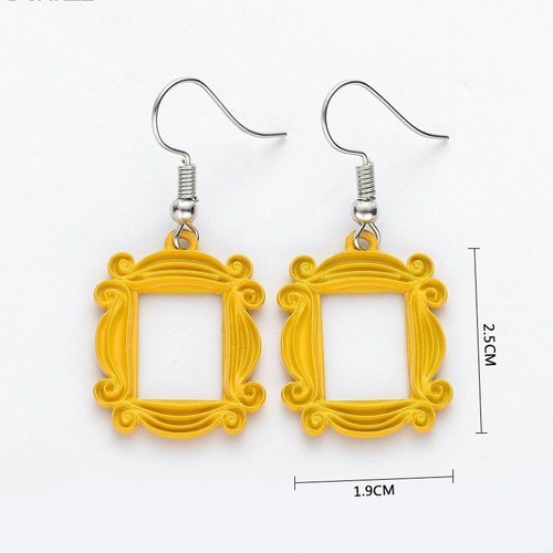 1pair Peephole Frame Yellow Earrings Trendy Frames Dangle Earring Women Fashion - Picture 11 of 12