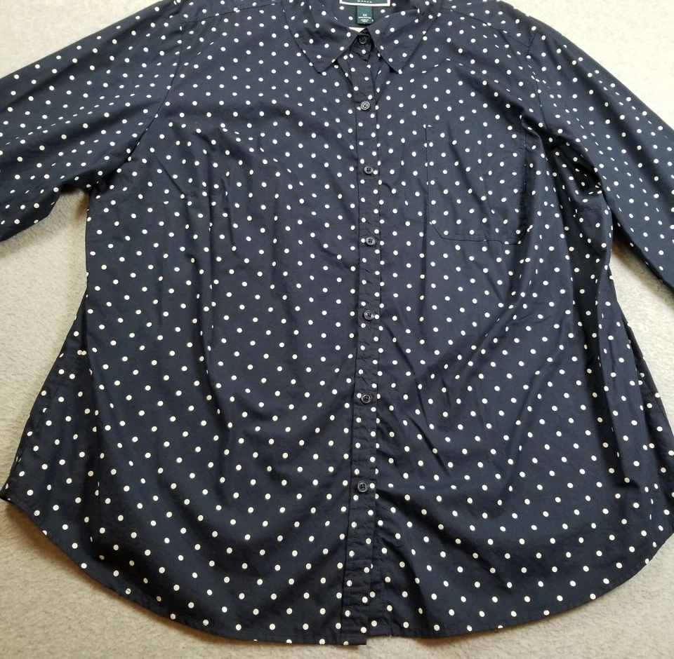 Camisa con botones KAREN SCOTT para mujer 3X Plus azul blanco lunares mangas largas Foto 4 de 4