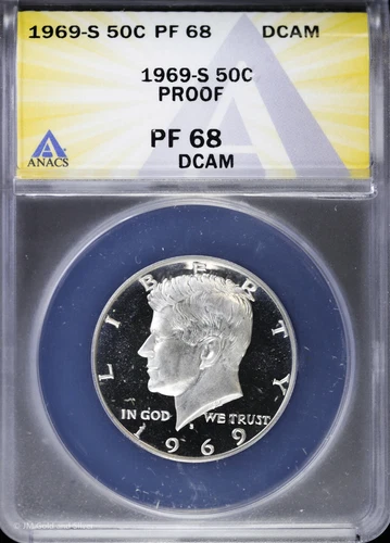1969-S 50c Proof Kennedy Silver Half Dollar ANACS PF 68 DCAM | Deep Cameo PR