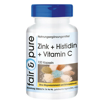 Zink + Histidin + Vitamin C - 120 Kapseln - Immunsystem-Komplex | fair & pure