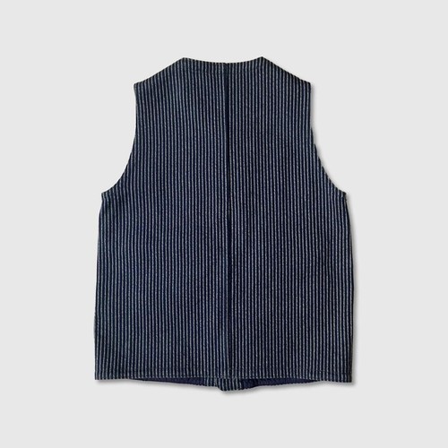 KAPITAL Cotton Striped work Vest Blue x Gray good codition - Picture 2 of 6