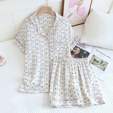 Conjunto de pijama para mujer 100 % algodón manga corta top con pantalones cortos ropa de dormir ropa de dormir