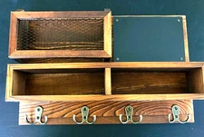 Key Holder and Mail Organizer Wall Mount Wooden with 8 Hooks and Storage