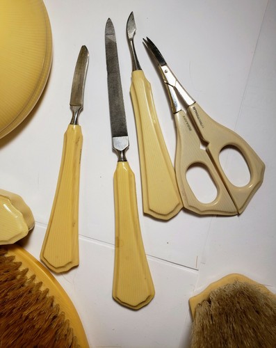 Vtg 11 Piece Vanity Dresser Set Celluloid Pyralin Du Barry Ivory Color Deco - Picture 7 of 10