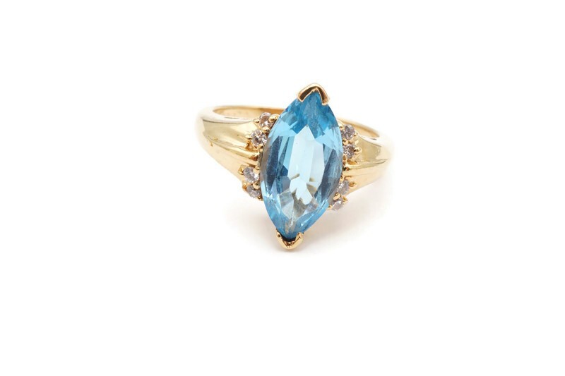 14k Yellow Gold Blue Topaz Diamond Ring Size 7.75 Z5 | eBay