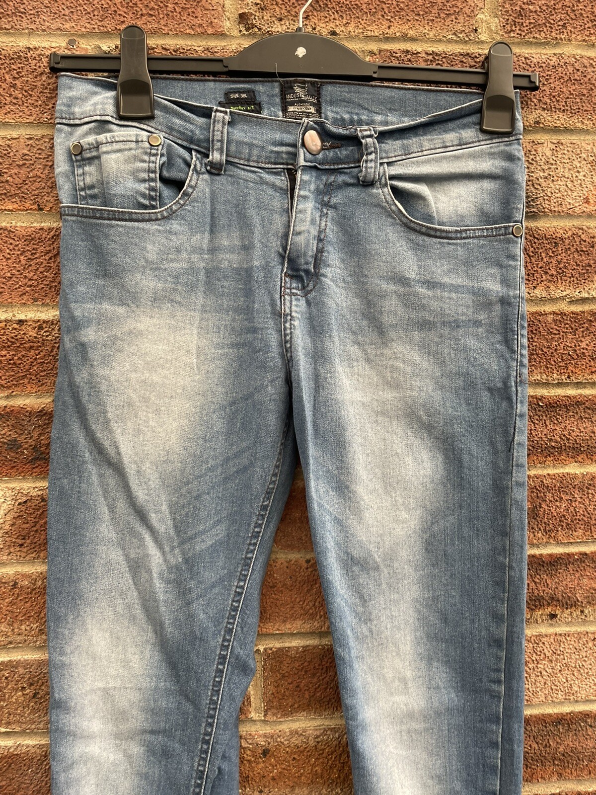 INDUSTRIALISE Men's Blue Faded Stretch Skinny Fit Jeans Trousers Size