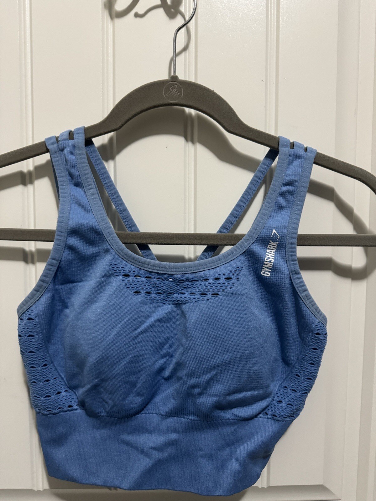 GYMSHARK Energy Seamless Crop Top Women's Size Small Blue Laser Cut