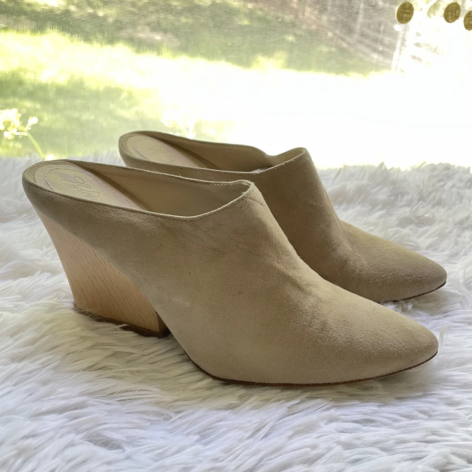 Elizabeth & James EVIE Punta Punta Tostada Gamuza Sin Cordones Cuña Mules Talla 5.5 B Foto 3 de 4