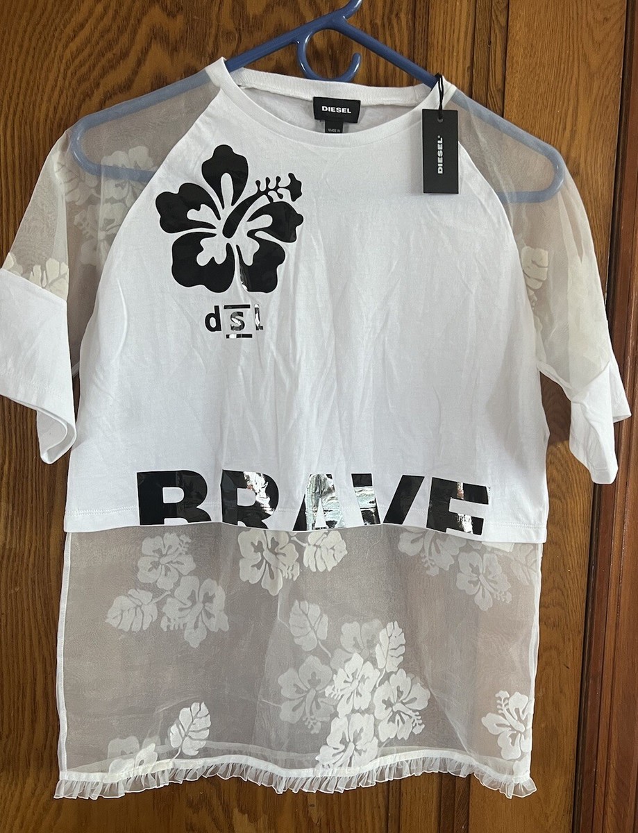 DIESELキッズ ナイロントップス 8Y 130  ディーゼルキッズ Diesel Girls Layered Mesh Fashion Jersey T-Shirt White Size