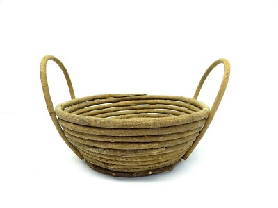 Charming Vintage Bent Wood Vine Crafts Folk Art Straw Woven Basket - Two Handles