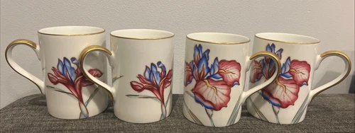 VTG Lot Of 4 Fitz & Floyd “La Belle Fleur” Cups - 90s Florals w/ Gold Accents