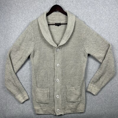 Carbon CozyChic Mens Large Gray Shawl Collar Button Cardigan Preppy Pockets