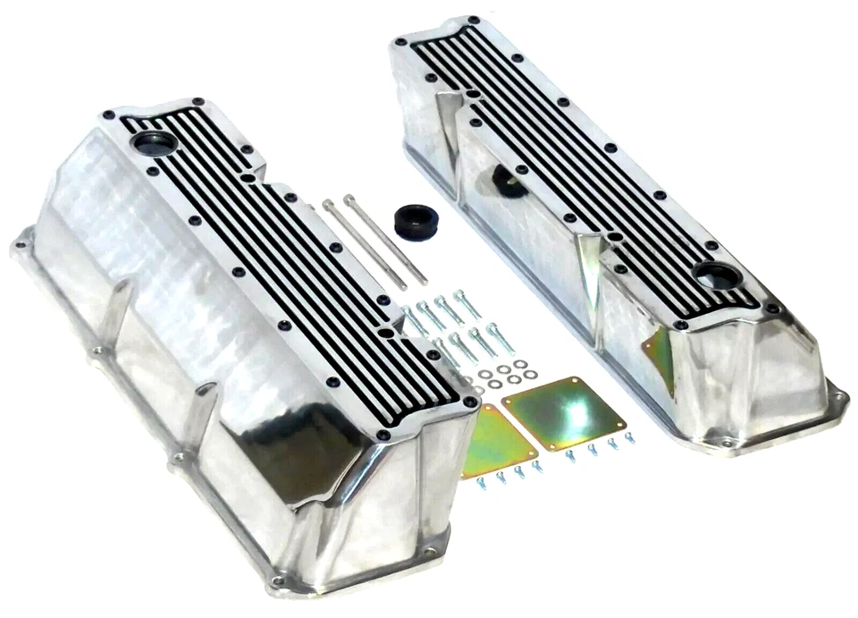 Ford Boss 351C 351M 400M 1971-82 Big Block cubiertas de válvula altas de aluminio con aletas BBF Foto 2 de 4