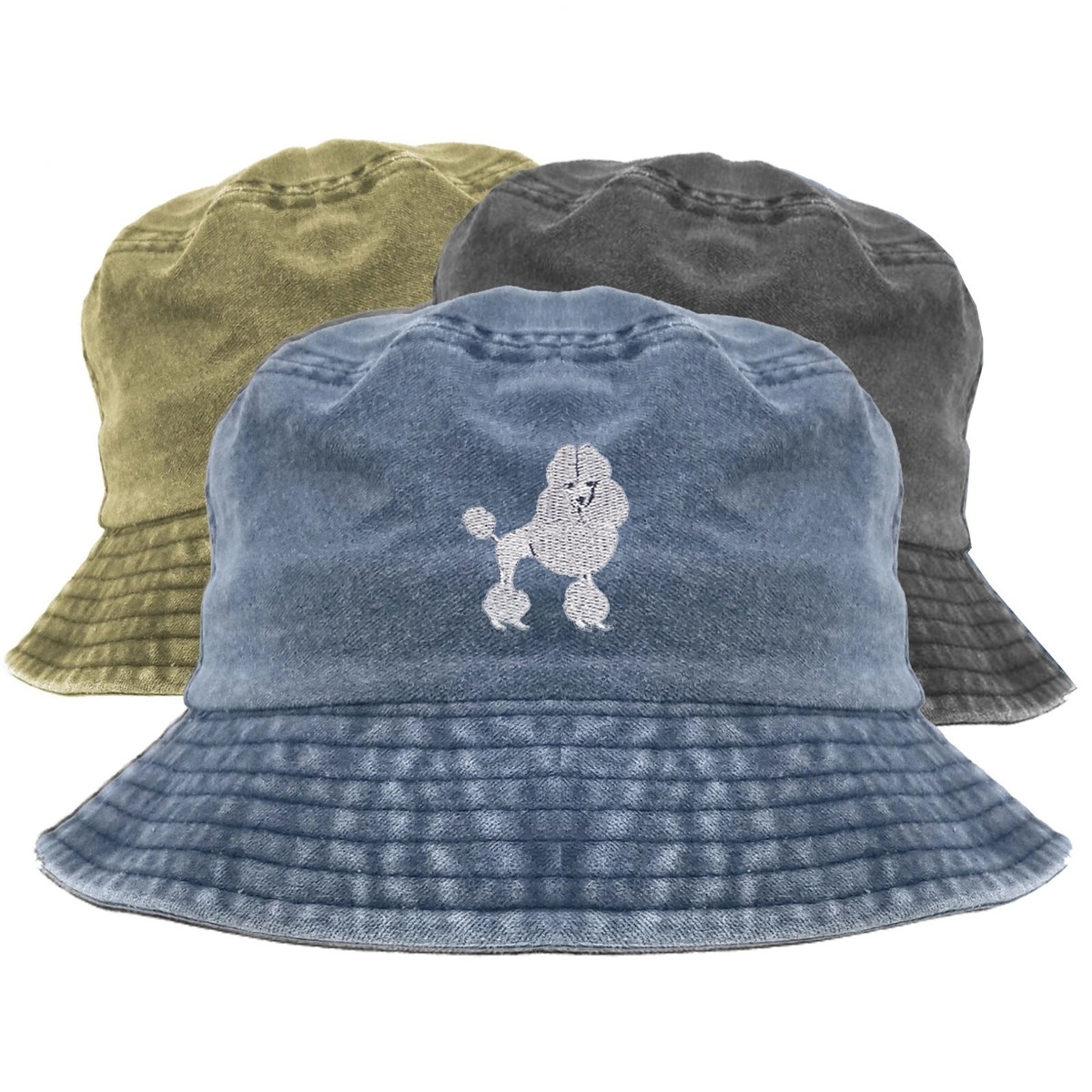 Poodle dog embroidered bucket hat, pigment dyed bucket hat  display picture 1