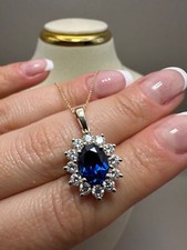 9Ct Yellow Gold 3.51Ct Lab-Grown Diamonds & Oval Blue Sapphire Pendant Lgsl47