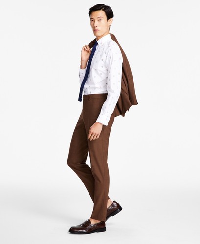 Bar III Mens Slim-Fit Suit Pants Brown 33x30 Retail $175