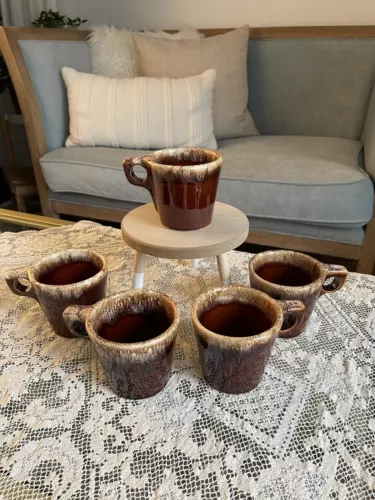 Set Of 5 Vintage Hull USA Coffee Mugs Cups Brown Drip Glaze 