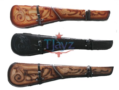 Hand Tooled Rifle Cover Scabbard Shotgun Sleeve Genuine Leather Case Black Brown