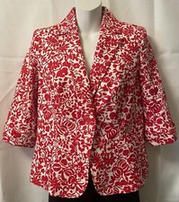 i.e. Jacket Blazer Size Small Red and White Floral Print 3/4 Sleeves Vintage