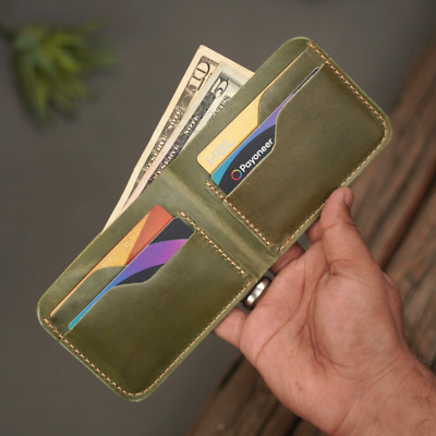 Genuine Handmade Full Grain Pure Leather Bifold Wallet For Men, Slim and Natural