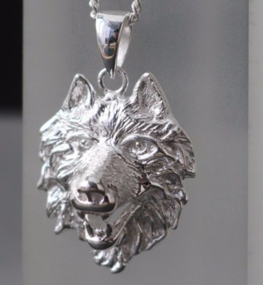 Anhänger Wolf Gesicht Silber 925 Wolf Silberanhänger Juwelierarbeit Wolfskopf