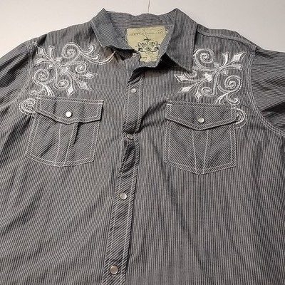 No. 01 Supply Company Shirt XL Gray Pinstripe Embroidered Long Sleeve Pearl Snap
