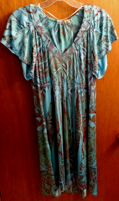 Unity Blue Sublimation Boho Bling Neckline Dress Women L 38'' chest