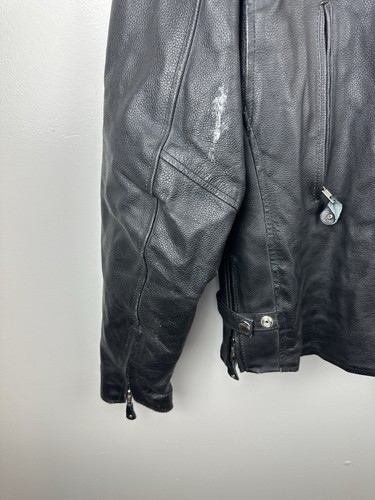 Wild Wear Black Genuine Leather Motorcycle Jacket Stripes Size Large Biker - Picture 7 of 9