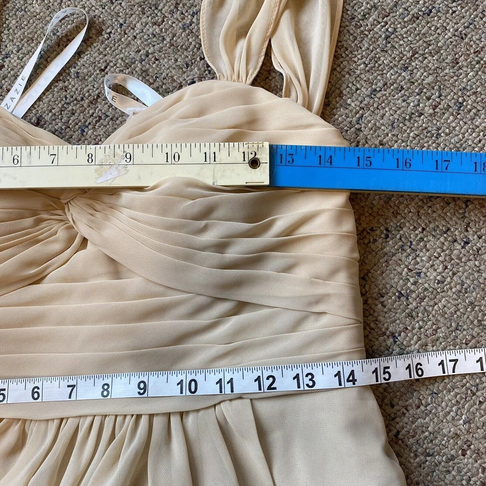 Maxi Vestido/Vestido Azazie Dama de Honor/Promoción Clifton Para Mujer S/C Marfil Plisado Cremallera Foto 2 de 4