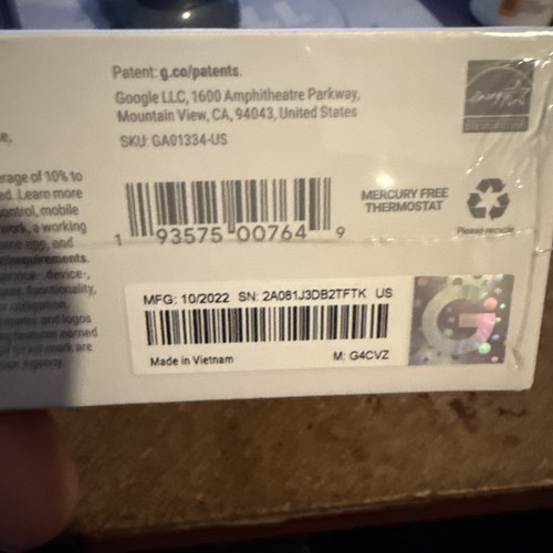 (Sealed) Google Nest Smart Thermostat, Snow - GA01334-US - Picture 3 of 3