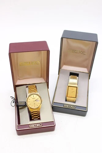 F x2 Vintage Gents Seiko Gold Tone Quartz Working Wristwatches Inc SQ 8122 etc