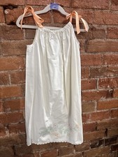 Vintage Pillowcase Dress Peach Ribbons Girls 5-6 Hand Embroidered And Crocheted